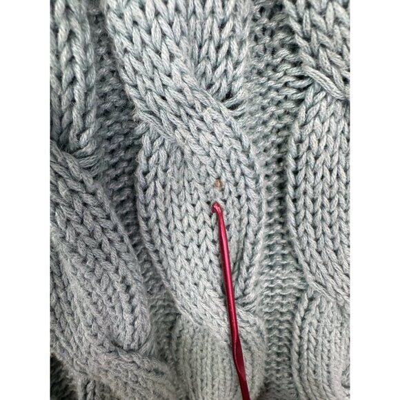 Vintage Chunky Cable Knit Extra Long Sweater Dress L Seafoam Green Fisherman Fit - Picture 9 of 14